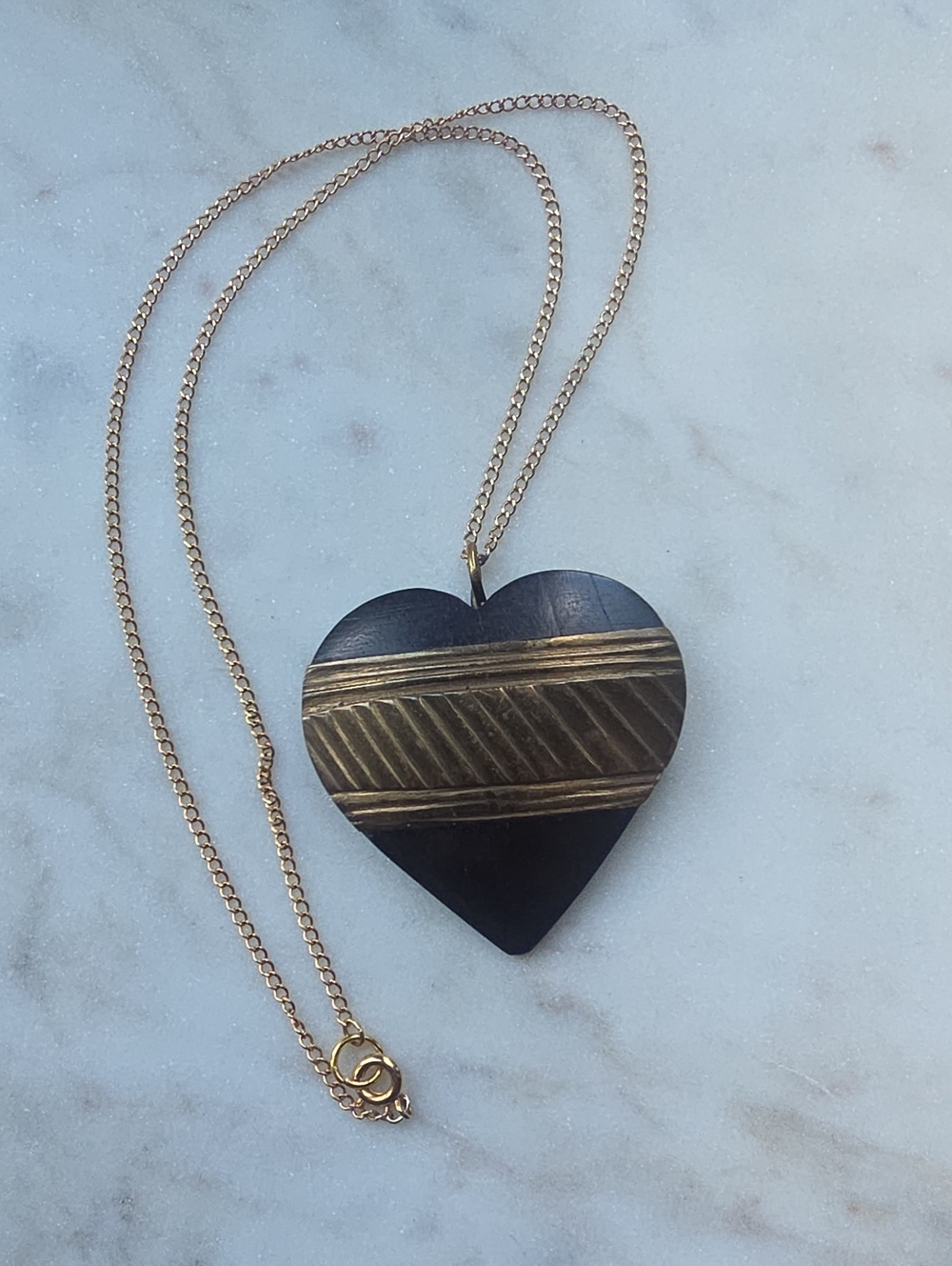 Vintage Wood Heart Necklace